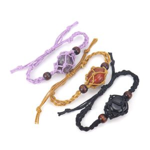 Charm Bracelets Woven Adjustable Net Bag Bracelet Irregar Stone Onyx Quartz Amethyst Crystal Braided Retractable Bangle For Dhgarden Dhuqz