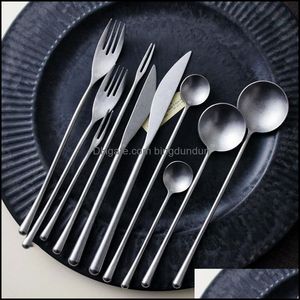 Flatware Sets Sier 304 Stainless Steel Western Cutlery Set Retro Dinner Knife Fork Spoon Special Forks Coffee Tea Fruit Forkflatware Dhugc