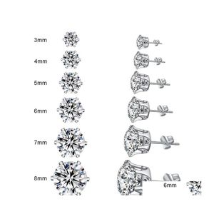 Stud Fashion Crown Cz Earrings For Women Classic M8Mm Shining Zircon Earring Sier Color Ears Men Crystal Drop Delivery Jewelry Otbyg