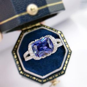 Pierścienie klastra Vintage Sapphire Diamond Ring Real 925 Srebrny Party Wedding For Women Bridal Promise Bejdia zaręczynowy