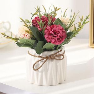 Dekorativa blommor europeisk stil simulering hortensia krukut konstgjord blomma växt vas inomhus bukett bonsai hem bordsdekor gåva