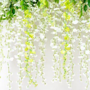 Decorative Flowers 3pcs Purple Rattan Silk Garland Fake Plant Leaves Home Wall Wedding Garden Arch Decoration 3 Prongs Long Vine Artificial