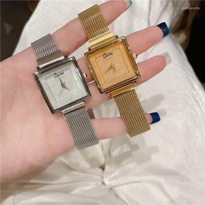 Armbanduhren Cacaxi Luxus Damenuhren Roségold Einfache magnetische Mesh-Gürtelbanduhr Damenmode quadratische Armbanduhr Zegarek A234