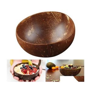 Tigelas criativas Creative Natural Coconut Wood Bowl Eco amig￡vel Salada de frutas Marra