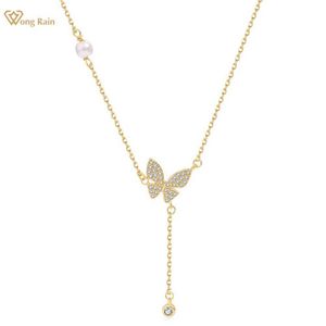 Colares pendentes Wong Rain 18k Praado de ouro 925 Sterling Salver Sapphire Pearl Gemstone Butterfly Colar Pingente Jeia Fina por atacado G230202