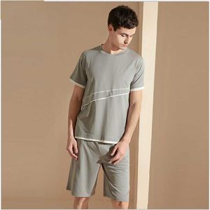 Men's Sleepwear 2023 Summer Plus Size Two-Pieces Men Casual Pajama Sets Modal Cotton Suit O-neck Collar T Shirt & Half Pants