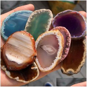 Charms 4055Mm Natural Blue Red Green Purple Agate Slice Stone Wind Bell Tablet Diy Sweater Chain Pendant Home Ornaments Jewe Dhgarden Dhgtw