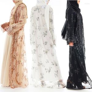 Abbigliamento etnico Cardigan in pizzo da donna Musulmano Dubai Ricamo con paillettes al di fuori di Abaya Arab Caftan Women Fashion Dress Arabo turco