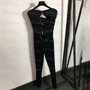 أزياء Velor Women Bodysuit Rompers Black Backless Rompers