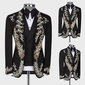Luxury Men Wedding Tuxedos Tailor Made 3 Pieces Appliques Crystal Beading Pants Suits Formal Business Prom Party Tailored