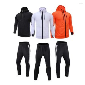 Running Sets Autumn Winter Football Training Suit Long-Sleeved Hooded Jacket Pants Men's Fitness Gym Two-piece Sportswear Jersey