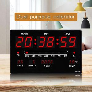 Wall Clocks 32x20x3CM Large Digital Clock Alarm Hourly Chime Function Table Calendar Temperature Electronic LED With Plug