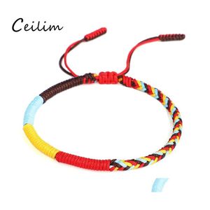 Braccialetti con ciondoli Mti Colore Buddista tibetano Nodo Buona fortuna Corda rossa intrecciata per donna Uomo Gioielli con consegna di goccia Otfjr