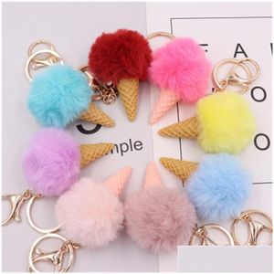 Party Favor Plush Ice Cream Key Ring Soft Ball Keychains Keys Holder Lage Bags Pendant Gift Toys Birthday Supply 1 8Tz H1 Drop Deliv Dhk8S