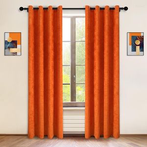 Curtain Solid Orange Chenille Eyelet Curtains For Living Room Bedroom Brown Thick Window Treatment