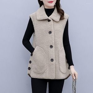 Women's Vests Woman Fleece Vest Waistcoat Winter Female Warm Button Sleeveless Jacket Ladies Thick Pocket Casual Outerwear Tops G97