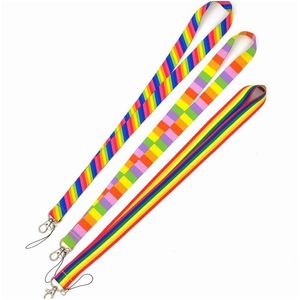 Вечеринка благосклонно идентификатор Rainbow Neck Значок сотовый телефон Lanyards Клавичный полиэстер 12 цветов