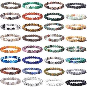 Strand pärlor strängar slät blandade naturliga 8mm stenpärlor armband för män kvinnor avstånd klassisk äkta mineralspärr grossist