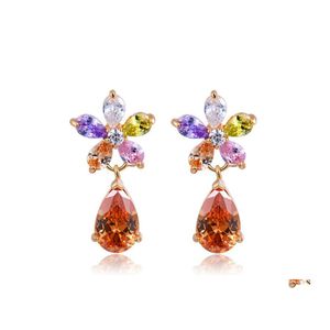 Charm Flower Earrings Sliver Color Austrian Zircon Water Drop Crystal Pendant For Women Bridal Wedding Jewelry Wholesale Delivery Ot17A