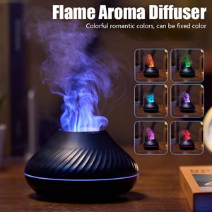 Essentialoljor Diffusorer Flame Aroma Ultrasonic luftfuktare Liten olja med LED -lampluft Cool Mist Maker för hemmakontoret 230201