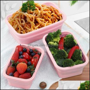 Dinnerware Sets Sile Collapsible Lunch Box Storage Container Bento Microwavable Portable Picnic Cam Outdoor For Bowl Children Drop D Dhoon