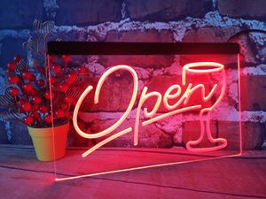 Script OPEN Glass Cocktails Beer Bar Pub Club 3D-Schilder LED-Neonlichtschild Home Decor Crafts