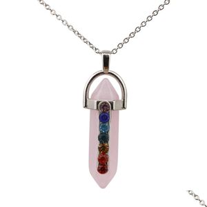 Pendant Necklaces Fashion Hexagonal Prism Rose Quartz Reiki Healing Crystal Chakra Necklace For Women Jewelry Drop Delivery P Dhgarden Dhk3P