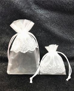 Confezione regalo 50 pezzi carino sacchetto di organza bianco oro rosa cordoncino in pizzo a onde per imballaggio di gioielli festa di nozze natale 8x10 10x17 cm