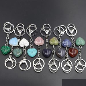 Key Rings Natural Crystal Stone Keychains Heart Shaped Rose Pink Tiger Eye Charms Chains Quartz Gifts Men Women Presents Jew Dhgarden Dhjtd