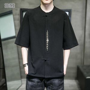 Herren-T-Shirts Chinesisches traditionelles Kleid losen Leinen aus der Plus-Größe Kurzarm T-Shirt Herren Tang Anzug Sommer Tai Chi Kung Fu Kleidung G230202