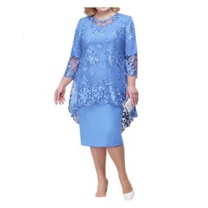 Artı boyutu elbise boyutu yaz dantel örgü seksi zarif midi parti katman elbise gevşek üç çeyrek kollu kadın giyim 4xl 5xl robe 230202