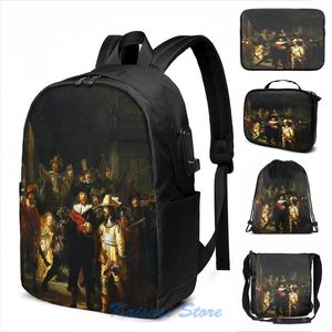 Ryggsäck roligt grafiskt tryck rembrandt master of art vol 1 USB Charge Men School Bags Women Bag Travel Laptop