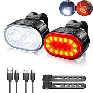 Lichter 2PCS LED Fahrrad Licht Vorne Hinten lichter USB Ladung Scheinwerfer Radfahren Rücklicht Set Fahrrad Laterne fahrrad Zubehör Lampen 0202