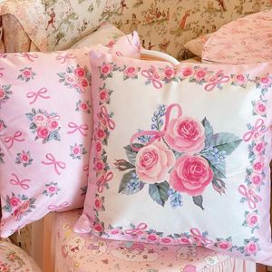 Kudde högkvalitativ rosa kudde Bow Bow Floral Dekorativa kuddar för soffa dubbelsidig tryckt 40x40 fyrkantig täckning