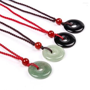 Pendant Necklaces Natural Stone Nostalgia Necklace Green Aventurine Obsidian China Style Ping Buckle Reiki Heal Ethnic Jewelry