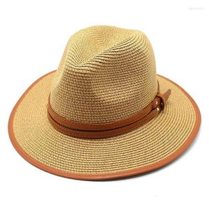 Chapéus largos da borda Panamá natural de palha de palha de verão Mulheres/homens praia Sun Cap Protection UV Fedora Eger22