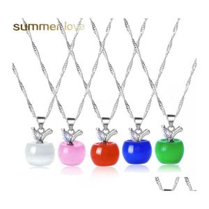 Pendant Necklaces Cute Apple Necklace Pink Opal Stone Sier Link Chain Fruit For Women Girl Fashion Lovely Jewelry Gift Drop Delivery Otq1V