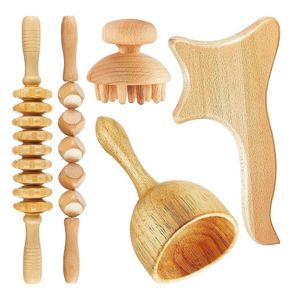 Massageador de rolos de madeira Wood Gua Sha SHA Ferramenta de massagem para libera￧￣o de celulite doloria muscular explodindo al￭vio da dor muscular do corpo inteiro