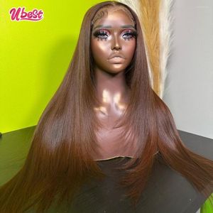 Brown Bone Straight 13x4 Lace Front Wig Human Hair Transparent Burgundy 99J For Woman Brazilian Virgin Glueless