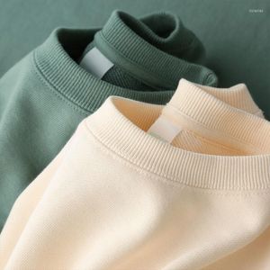Bluzy damskie jesienne bluza moda matcha zielona 420G ciężki okrągły szyjka sweter męski solidny kolor top streetwearu Kobiety