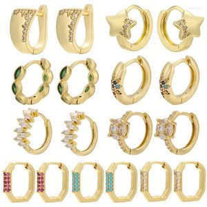 Orecchini a cerchio Huggie Gold Silver Color Mini Trendy Snake Star Party Jewelry Elegante geometrico Cubic Zirconia Crystal StoneHoop Indu22