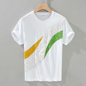 Men's T-Shirts Summer New T Shirt Men Short Sleeve Breathable Pure Cotton Soft Yellow Green Patchwork Casual T-shirt Tops G230202