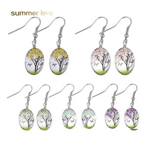 Dangle Chandelier Design Creative Dried Flowers Earrings Handmade Romantic Colorf Glass Oval Tree Of Life Drop Earring For Elegant Othmy