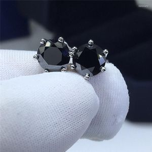 Stud Earrings Silver 925 Original Round Brilliant Cut Diamond Test Past Total 2 Carat Black Moissanite Gemstone Party JewelryStud Dale22