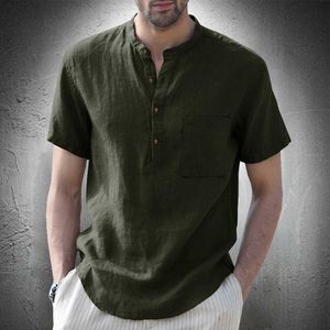 Camisetas masculinas de linho de linho casual respirar respirar luva curta s roupas de moda 2022 nova pólo y2302