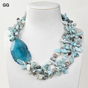 Łańcuchy guaiguai biżuteria 3 pasma niebieskie plasterek agaty prawdziwe klejnoty kamienne chipsy larimar naszyjnik do womenchains gord22