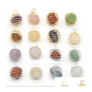 Pendant Necklaces Natural Crystal Stone Net Copper Wire Wound Spring Irregar Amethyst Rose Quartz Charms Jewelry Making Neck Dhgarden Dhfp1