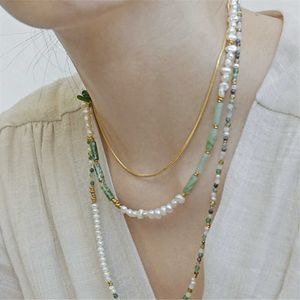 Pendant Necklaces 925 Silver Natural Pearl Xiuyan Jade Peridot Female Necklace Vintage National Trend Temperament Versatile Niche Clavicle Chain G230202