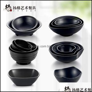 Bowls Black Eramic Bowl Rice Porridge Soup Drop Resistant Durable Easy To Wash Household Melamine Square Sets Delivery Home Garden K Dhnz4