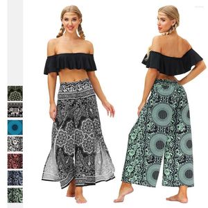 Kvinnor Pants 2023 National Style Digital Printed Wide Leg Nipol Outdoor Fitness Yoga Women Sport Clothing Loose High Split